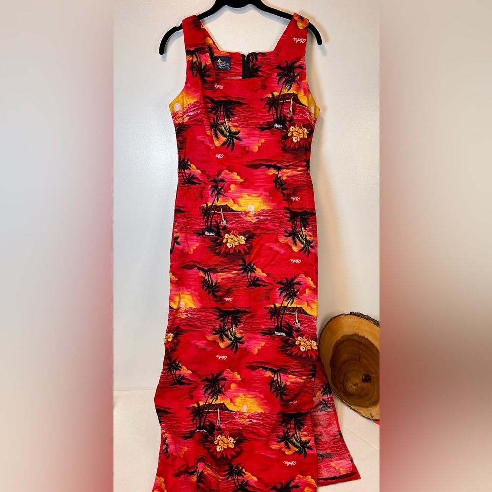 Vintage Royal Creations Beach Vacation Aloha Print Square‎ Neck Tank Dress Sz XL